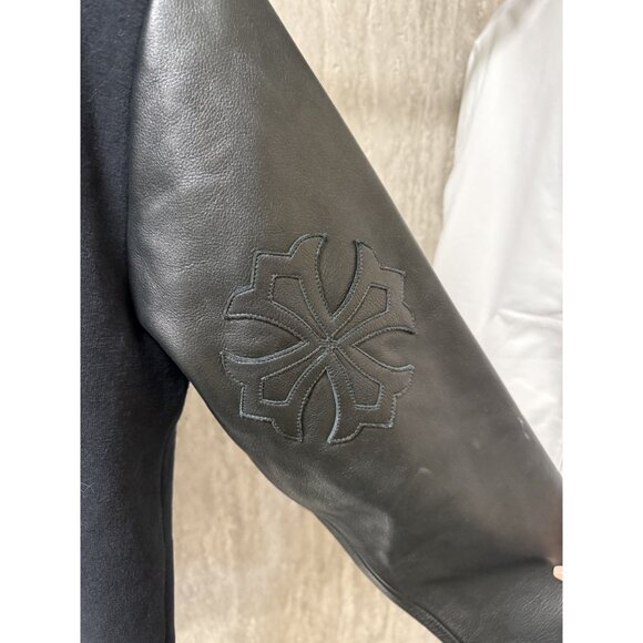 Chrome Hearts Black Hoodie W/ Leather Sleeves & Gothic Cross Details Full Zip Co - Picture 13 of 16